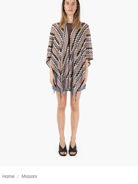 Missoni Zigzag Knit Fringe Poncho / Scarf — Neutral Colors — One Size